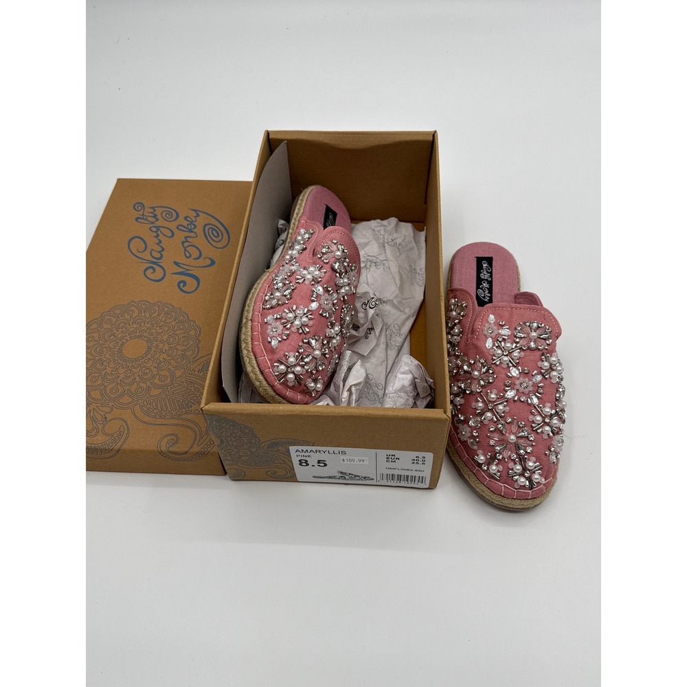 Naughty Monkey Amaryllis Pink Embellished Espadrille Mules Flats Womens 8.5 NEW